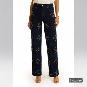 Elegant Black Embellished Wide Leg Jeans